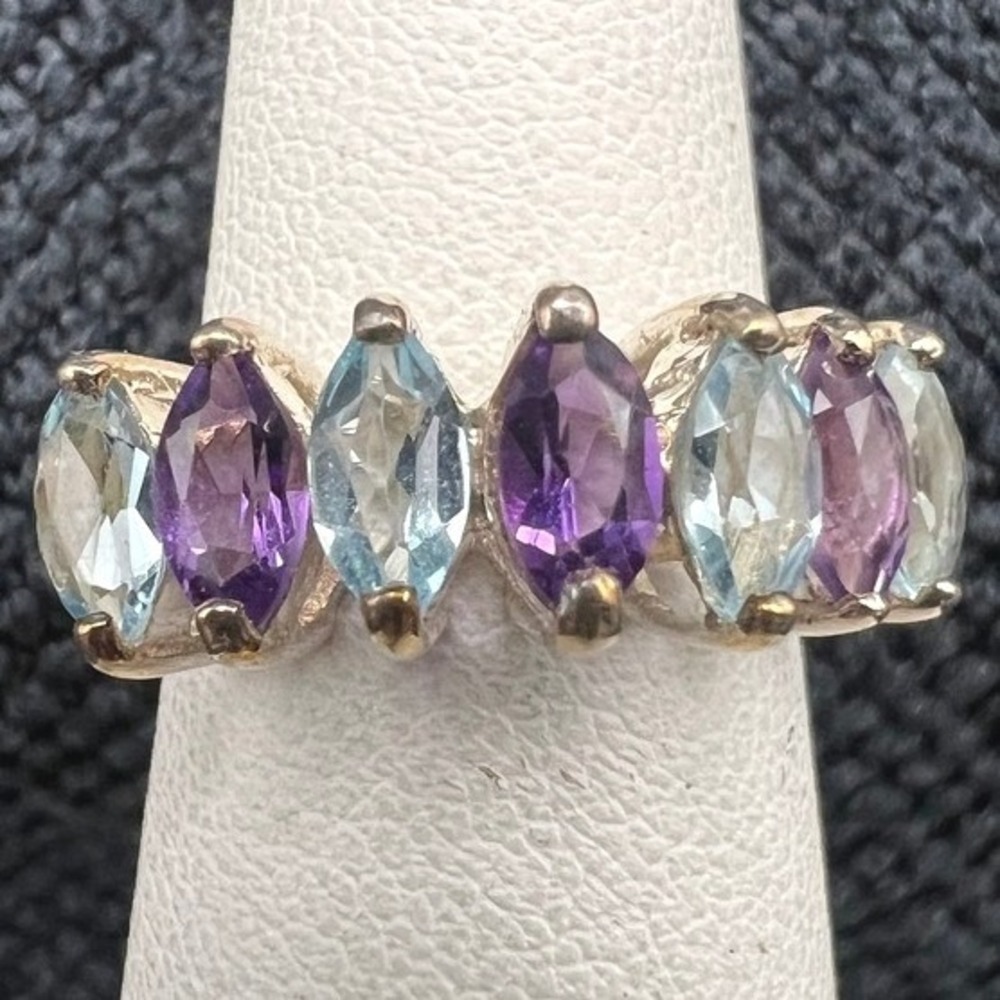 Sterling Silver Gemstone Ring Blue Purple Designer Gold Tone Sz 5.75 3g